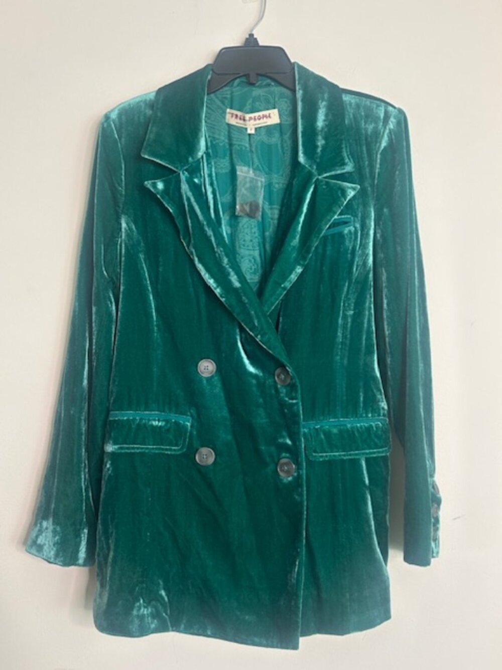 Free People Hit The Lights Plush Jewel Green Velvet Lined Relaxed Blazer NEW